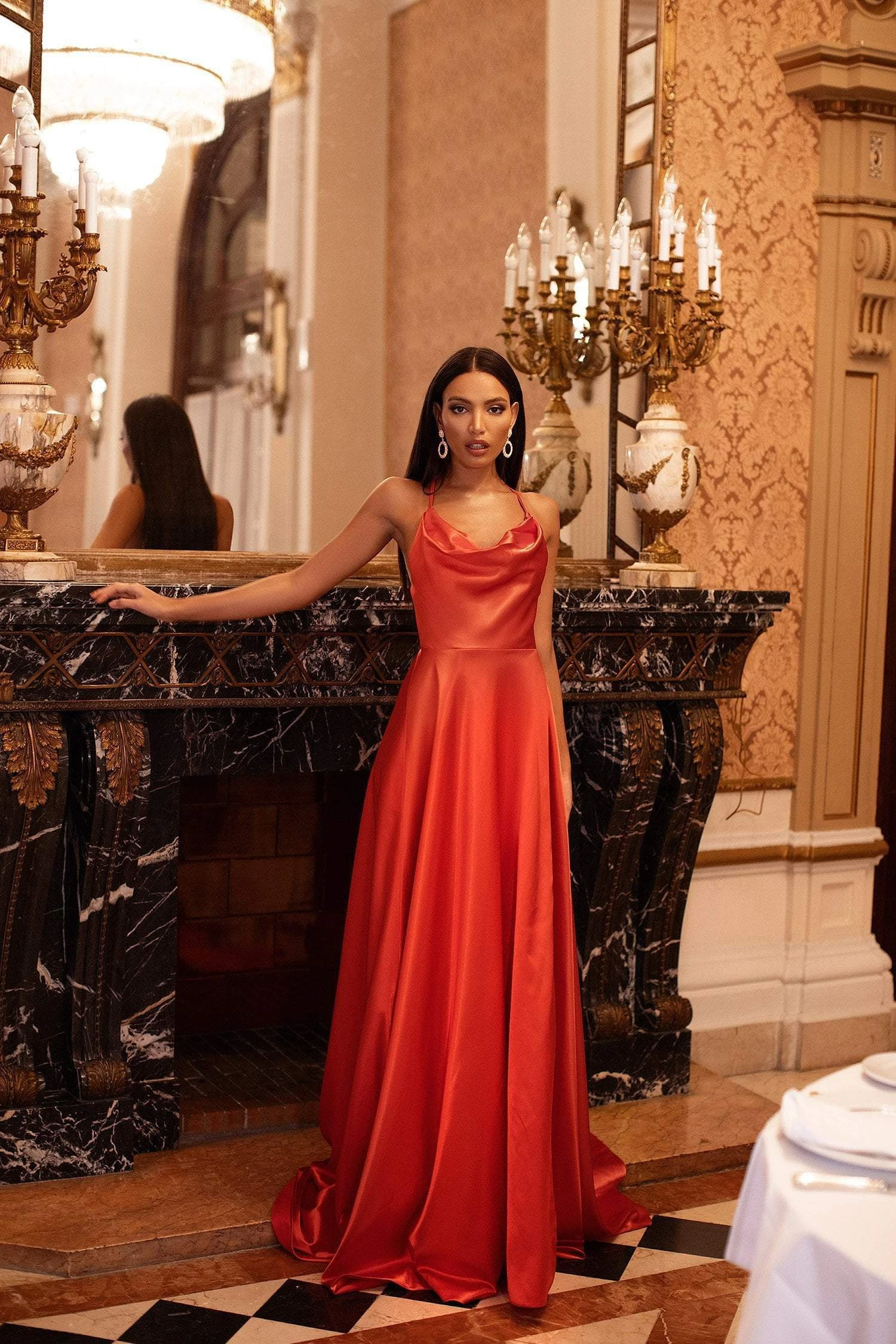 Livnia Satin Gown - Orange 5 Livnia Satin Gown - Orange - Image 3