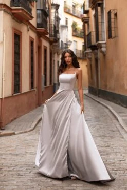 Madia Satin Gown - Ice Grey