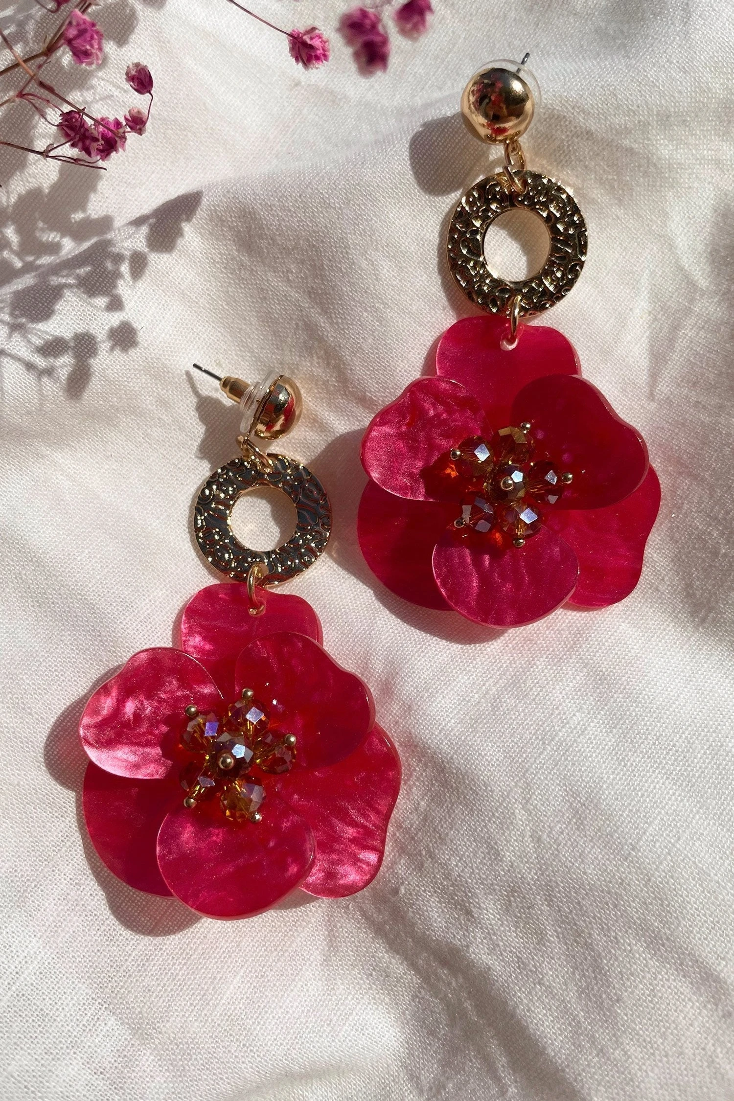 Petra Pink Flower Drop Earrings 7 Petra Pink Flower Drop Earrings - Image 6