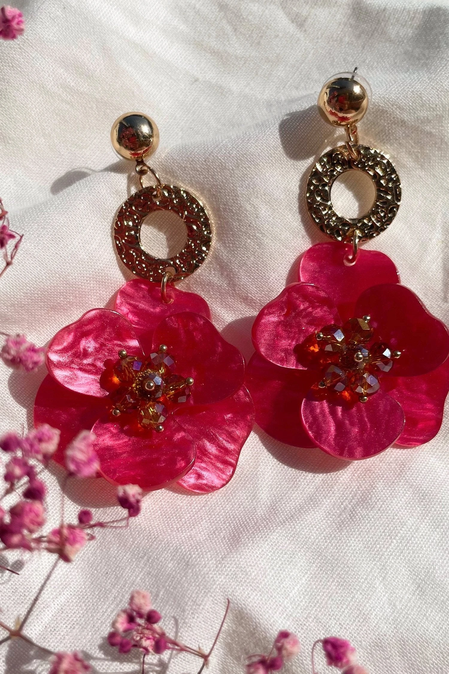 Petra Pink Flower Drop Earrings 5 Petra Pink Flower Drop Earrings - Image 4