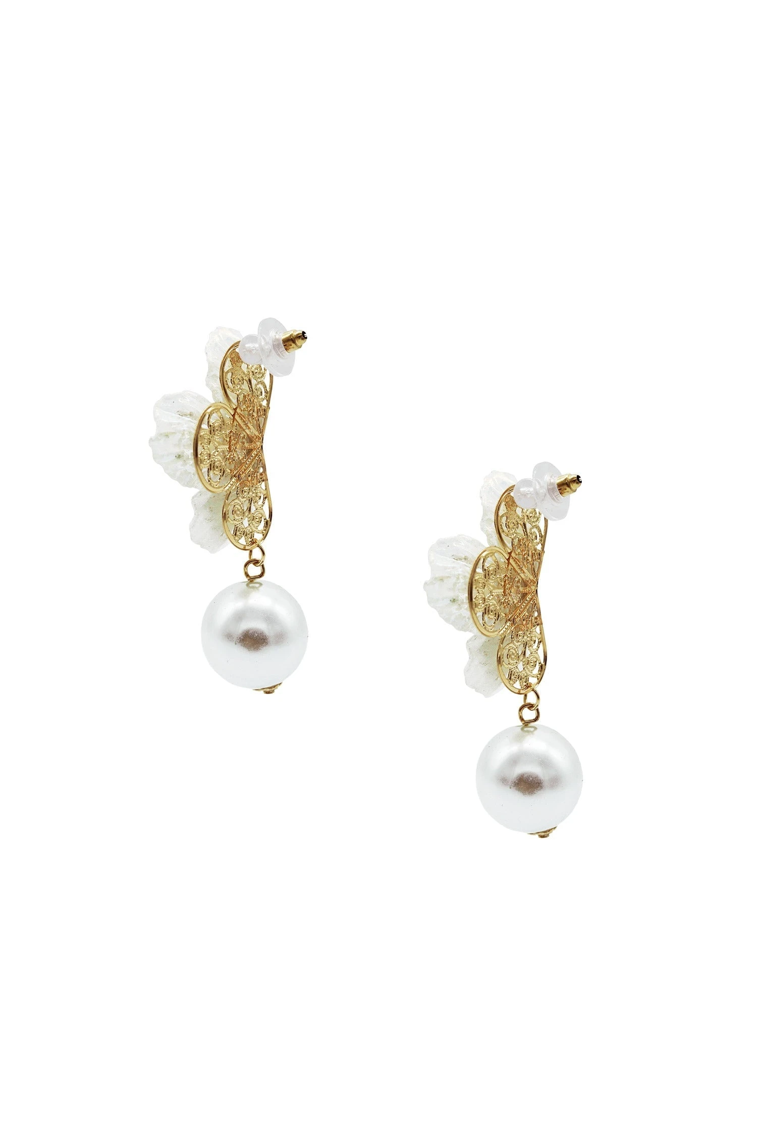 Averie White Flower Pearl Earrings 4 Averie White Flower Pearl Earrings - Image 2