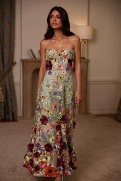 Daisy Floral 3D Bustier Maxi Dress -ALAMOUR STORE 4B6A8932