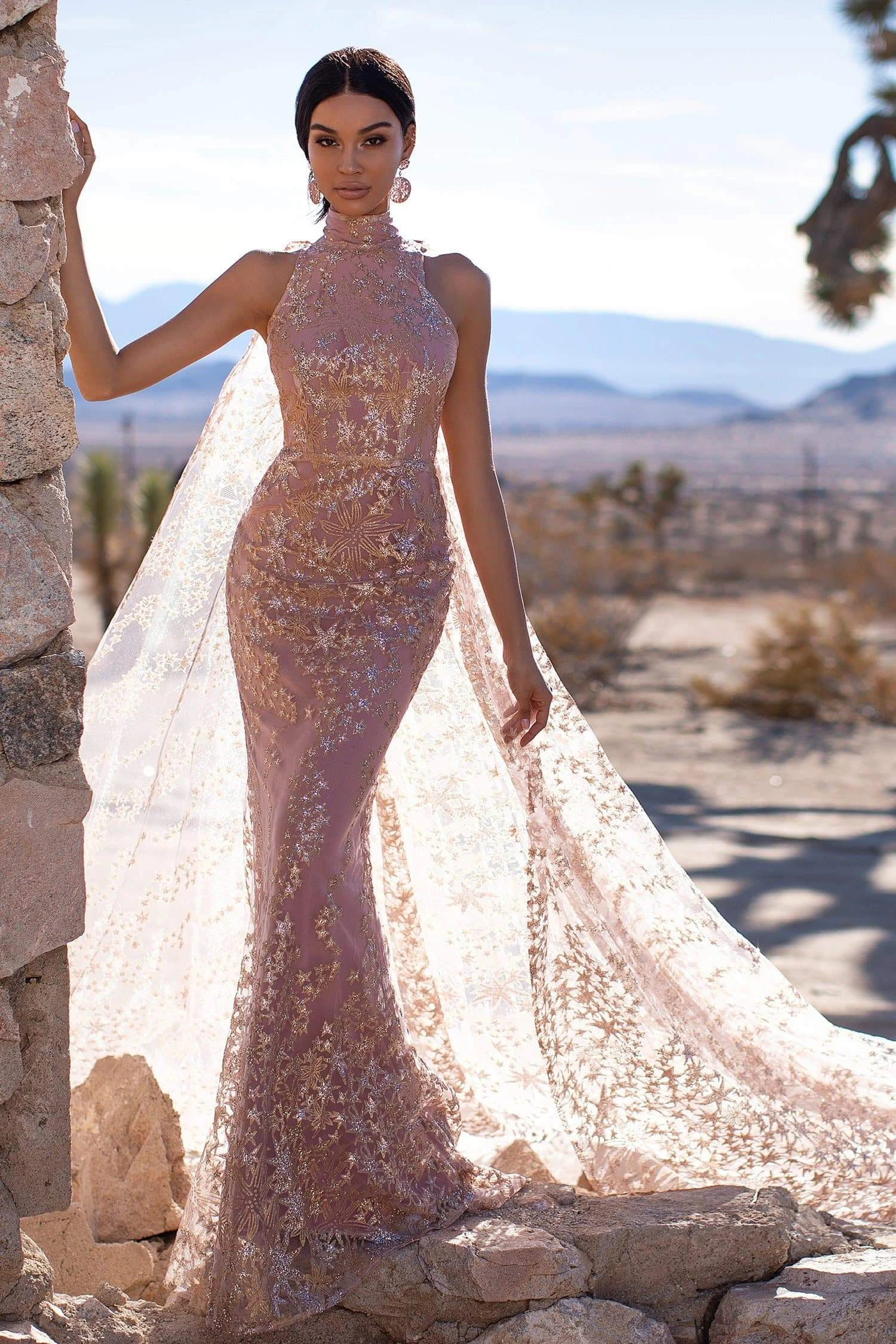 Tyra Glitter Cape Gown - Rose Gold 7 Tyra Glitter Cape Gown - Rose Gold - Image 5