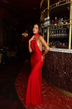 Miley One Shoulder Scarf Jersey Red Gown