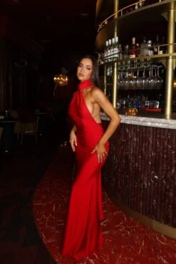 Miley One Shoulder Scarf Jersey Red Gown -ALAMOUR STORE ADORIA 9
