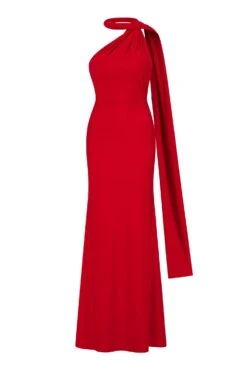Miley One Shoulder Scarf Jersey Red Gown -ALAMOUR STORE MILEY GM