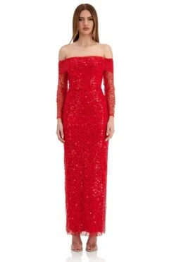 Damsel Beaded Off Shoulder Red Gown -ALAMOUR STORE damsel 1