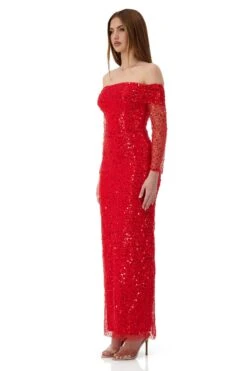 Damsel Beaded Off Shoulder Red Gown -ALAMOUR STORE damsel 2