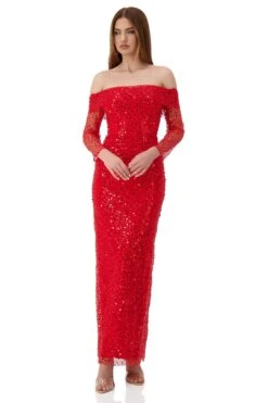 Damsel Beaded Off Shoulder Red Gown -ALAMOUR STORE damsel 4