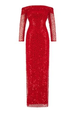 Damsel Beaded Off Shoulder Red Gown -ALAMOUR STORE damsel gm