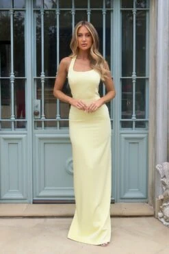 Hallie Butter Yellow Satin Gown -ALAMOUR STORE emily37