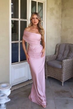 Layla One Shoulder Jersey Mauve Pink Gown