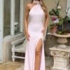 Perdita One Shoulder Maxi Gown Baby Pink -ALAMOUR STORE emily60
