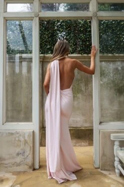 Perdita One Shoulder Maxi Gown Baby Pink -ALAMOUR STORE emily69