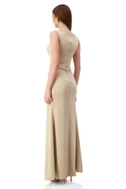 Kehlani Boat Neck Knot Slit Beige Gown -ALAMOUR STORE kehlani 3