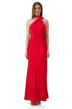 Miley One Shoulder Scarf Jersey Red Gown -ALAMOUR STORE miley 1
