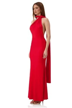 Miley One Shoulder Scarf Jersey Red Gown -ALAMOUR STORE miley 2
