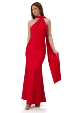 Miley One Shoulder Scarf Jersey Red Gown -ALAMOUR STORE miley 4