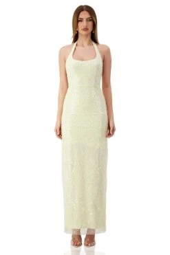 Romina Beaded Halter Neck Cream Gown -ALAMOUR STORE romina 1