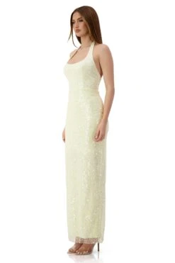 Romina Beaded Halter Neck Cream Gown -ALAMOUR STORE romina 2